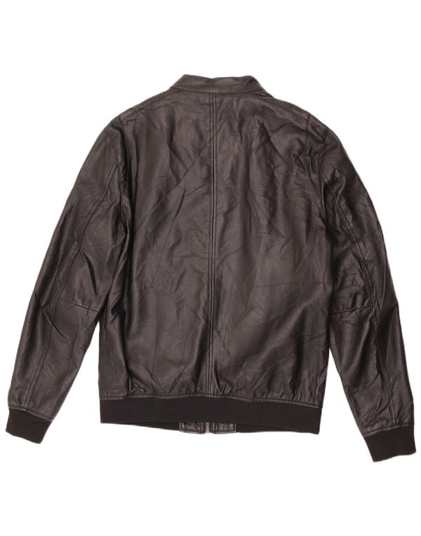 Zara Jaqueta bomber masculina de couro sintético Reino Unido 40 grande poliéster preto