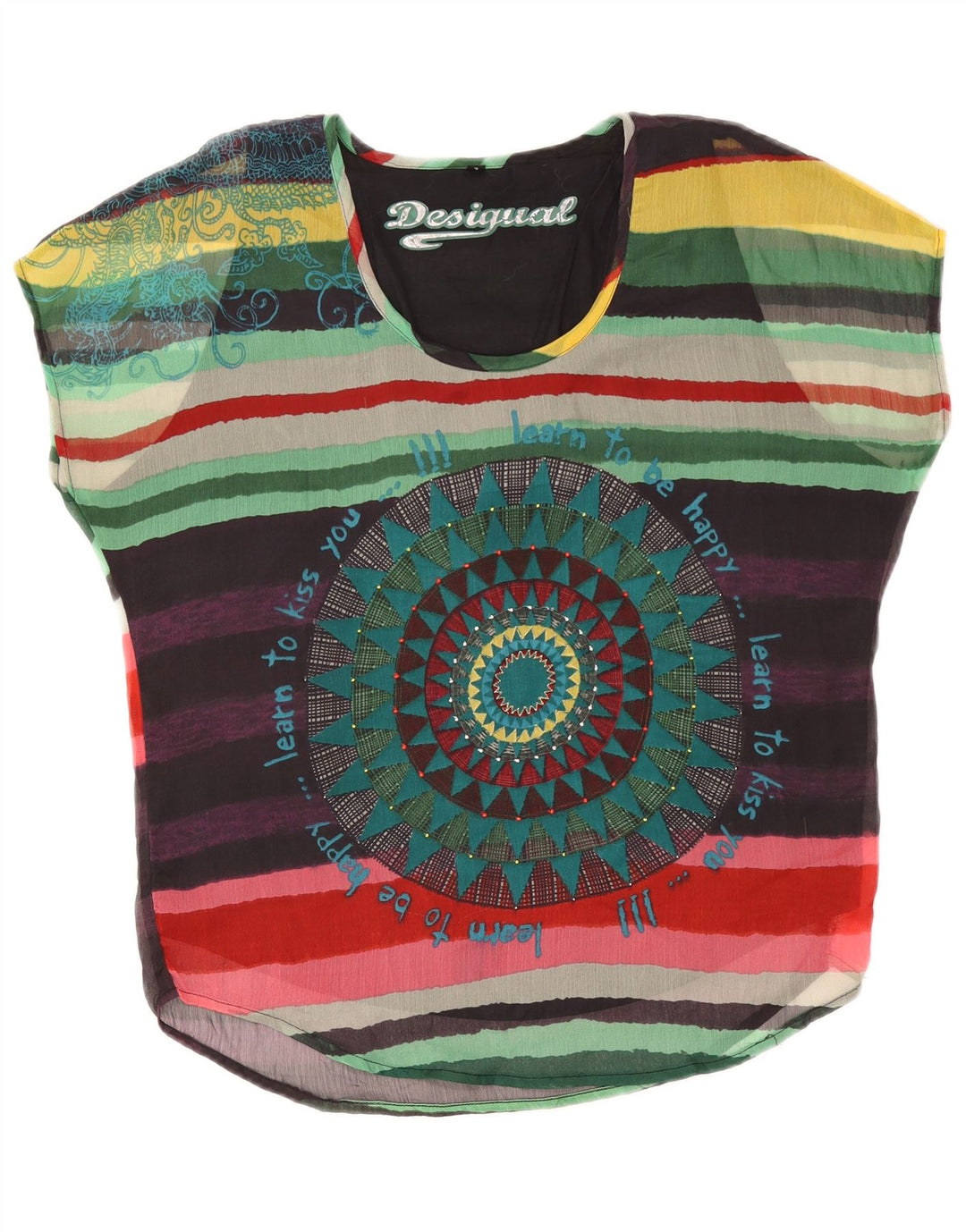 Blusa oversized feminina Desigual UK 16 listrada grande multicolorida