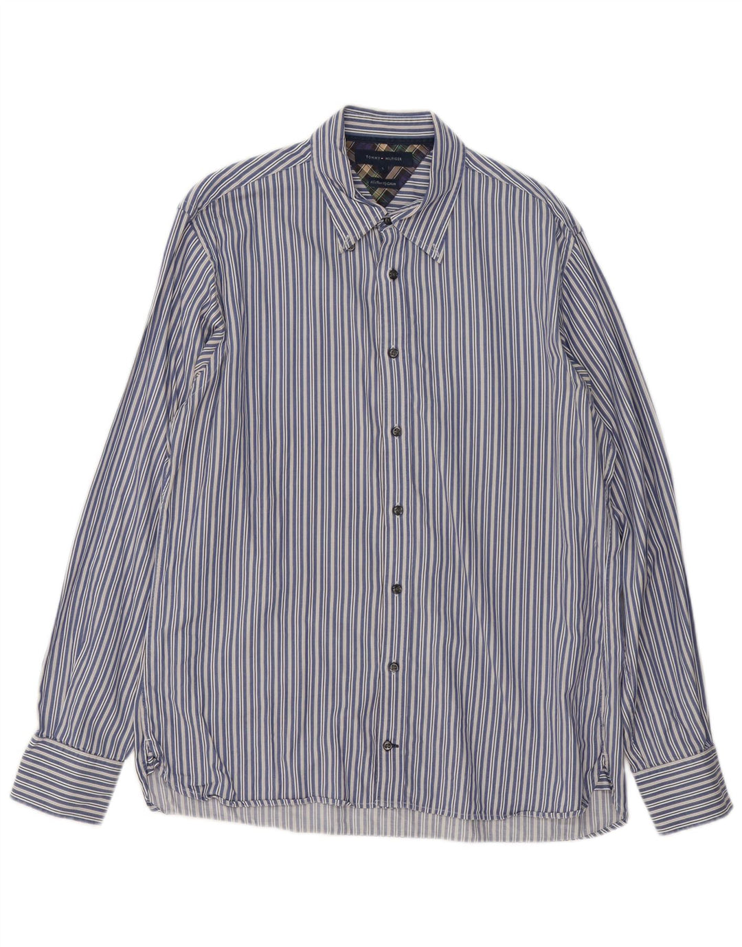 Camisa masculina Tommy Hilfiger grande algodão listrado azul