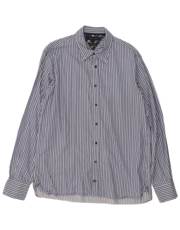 Camisa masculina Tommy Hilfiger grande algodão listrado azul