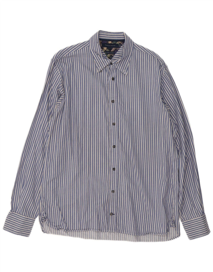 Camisa masculina Tommy Hilfiger grande algodão listrado azul