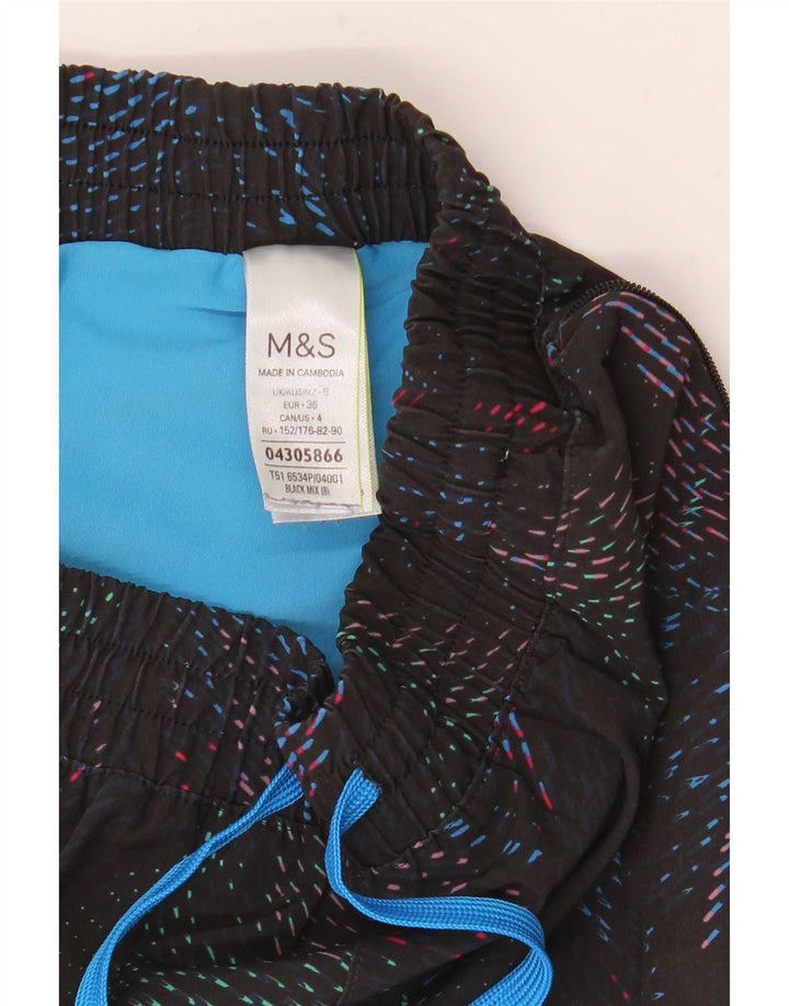 Shorts esportivos femininos Marks & Spencer Reino Unido 8 pequenos poliéster manchado preto