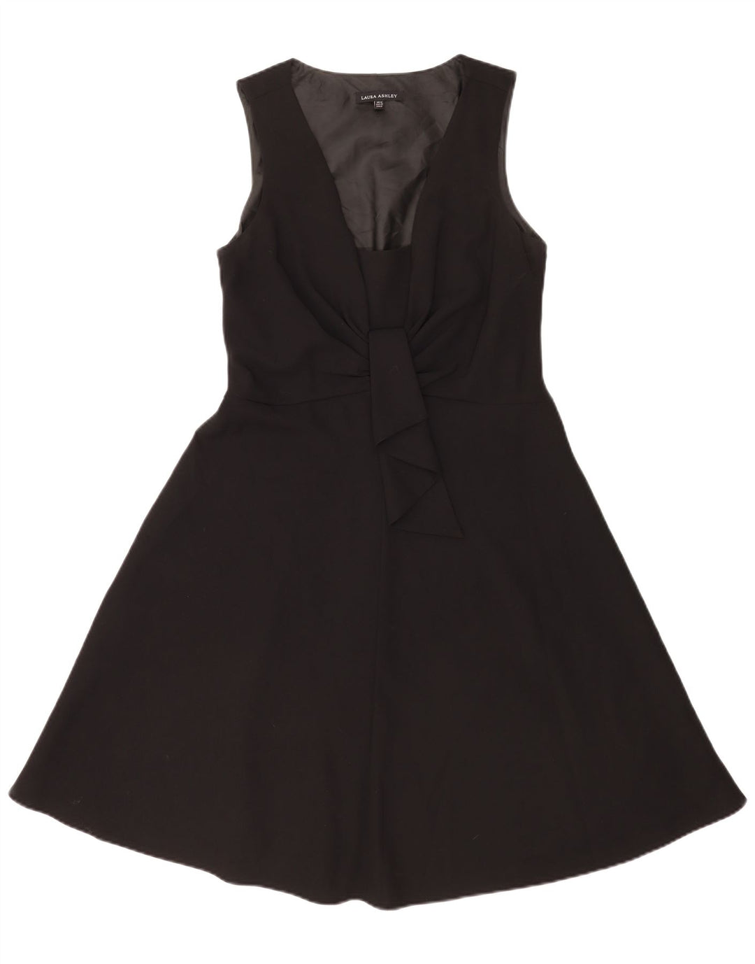 Vestido feminino Laura Ashley sem mangas evasê Reino Unido 12 poliéster preto médio