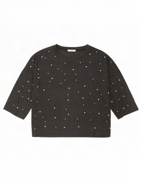 Top feminino Zara manga 3/4 Reino Unido 16 poliéster cinza grande