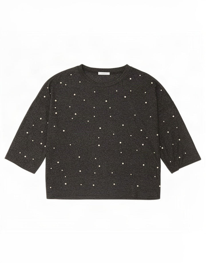 Top feminino Zara manga 3/4 Reino Unido 16 poliéster cinza grande