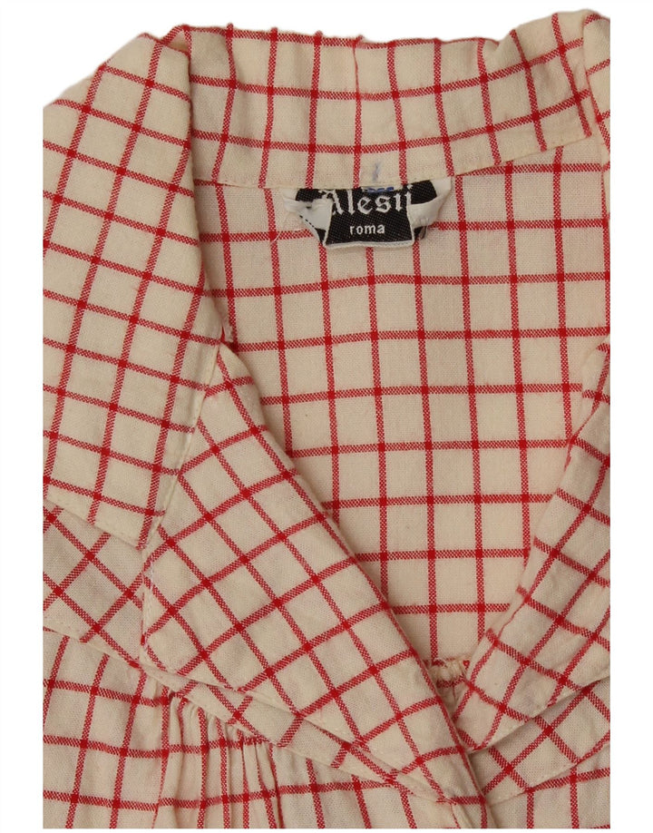 Camisa feminina vintage manga 3/4 UK 12 médio off white xadrez
