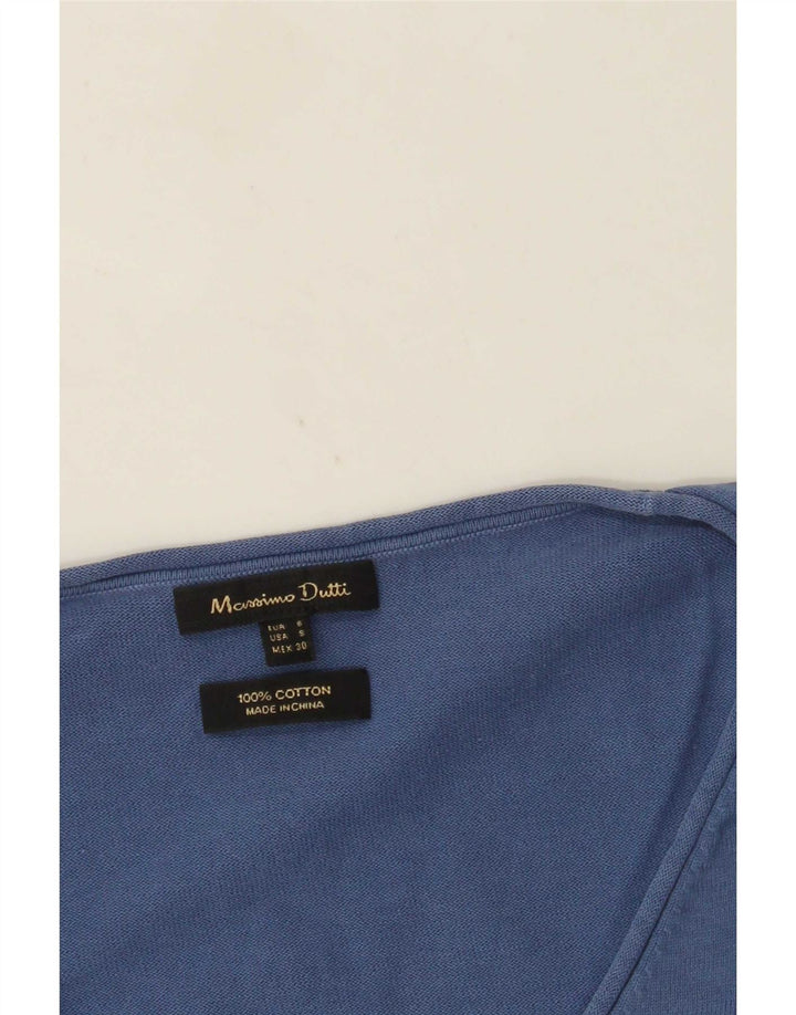 Suéter feminino Massimo Dutti com decote em V Reino Unido 10 algodão azul pequeno