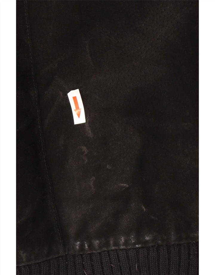 Jaqueta bomber masculina vintage de camurça Reino Unido 42 XL couro preto