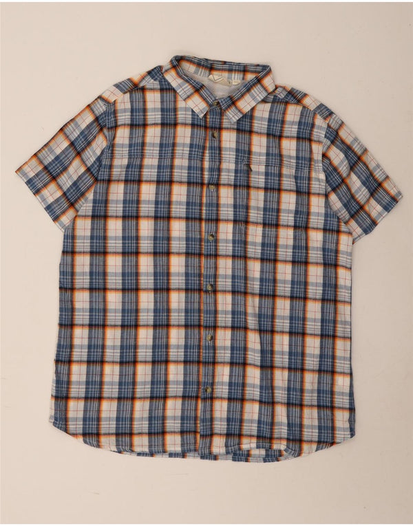 Mountain Warehouse Mens Short Sleeve Shirt XL Navy Blue Check Cotton