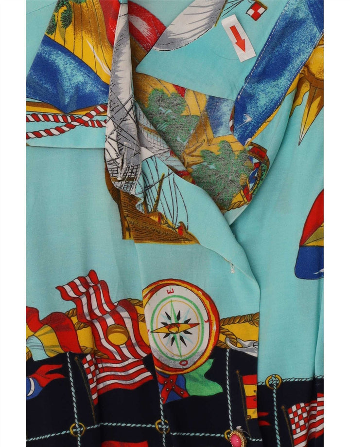 Camisa feminina vintage com padrão abstrato UK 14 média multicolorida geométrica