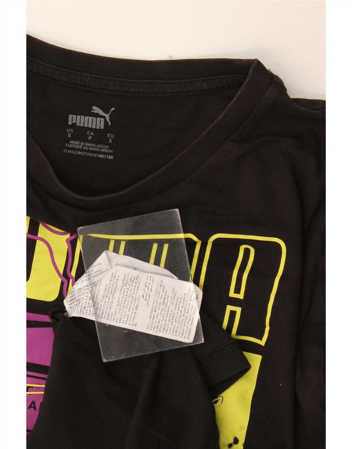 Puma Mens Graphic T-Shirt Top Pequeno Algodão Preto