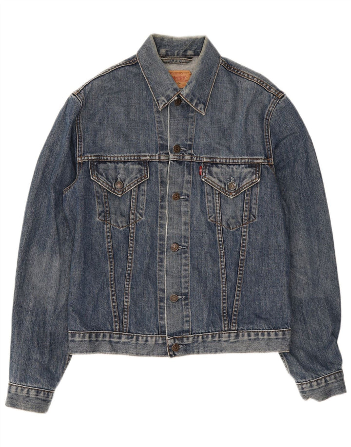 Jaqueta jeans feminina Levi's UK 14 grande algodão azul