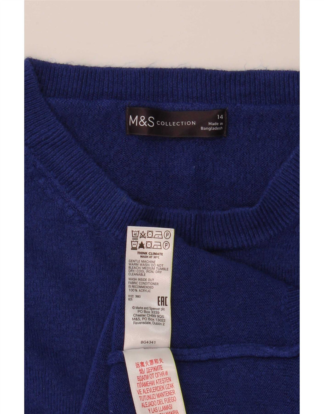 Suéter feminino Marks & Spencer com gola redonda Reino Unido 14 acrílico azul médio