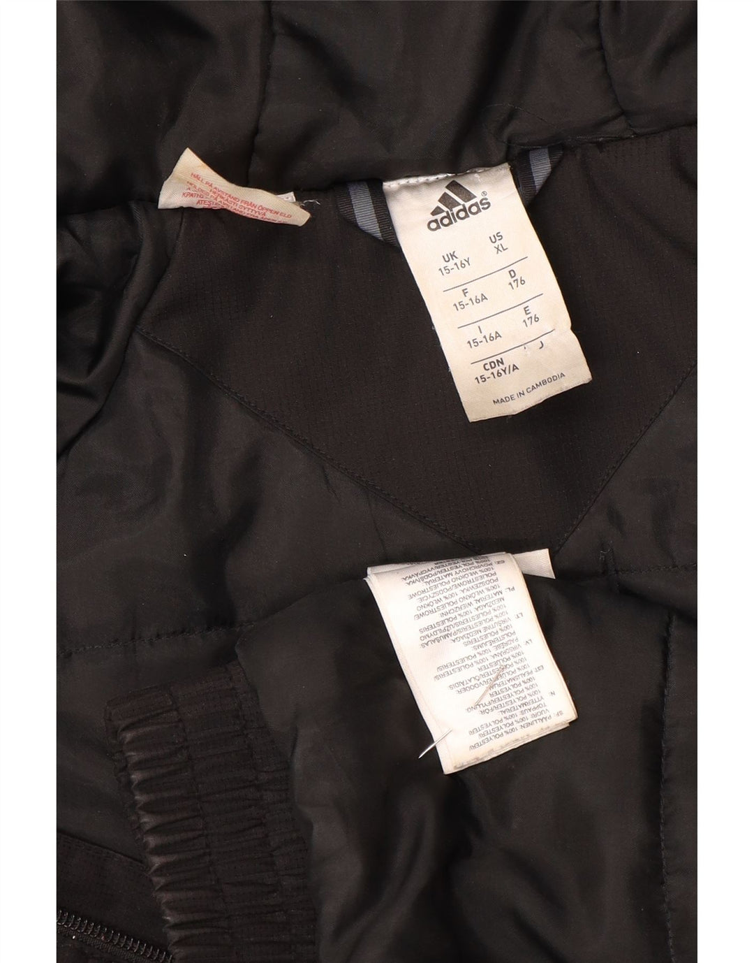 Jaqueta corta-vento com capuz Adidas meninos 15-16 anos preto poliéster