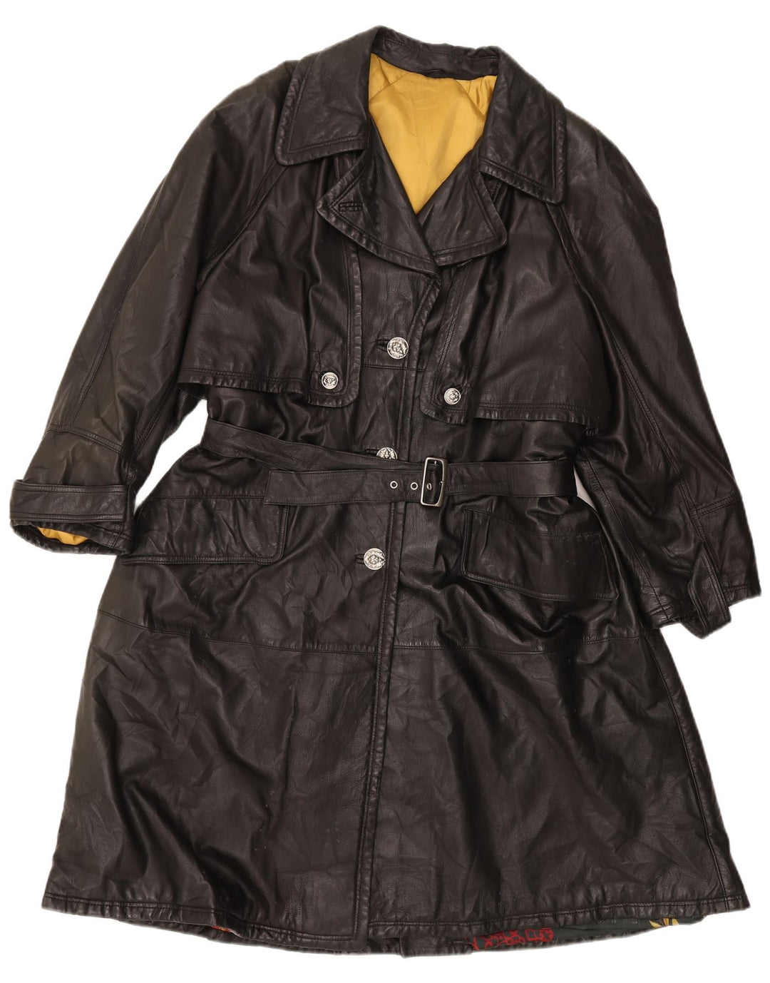Trench coat feminino de couro VINTAGE IT 44 couro preto médio