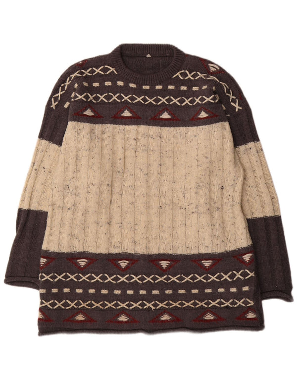 Suéter feminino vintage com gola redonda UK 18 XL cinza colorblock acrílico