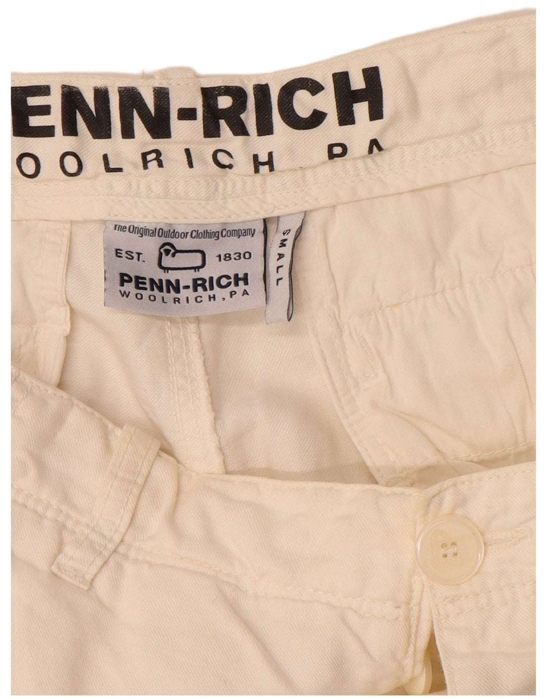 Shorts cargo masculino Woolrich Penn-Rich Graphic pequeno W29 linho branco