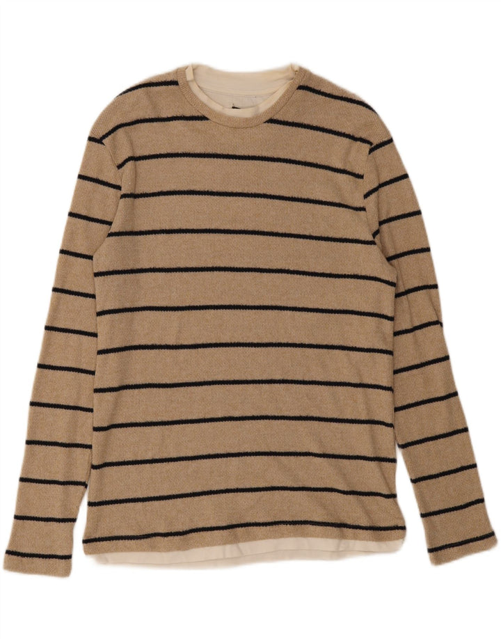 Zara Top masculino manga longa médio bege listrado