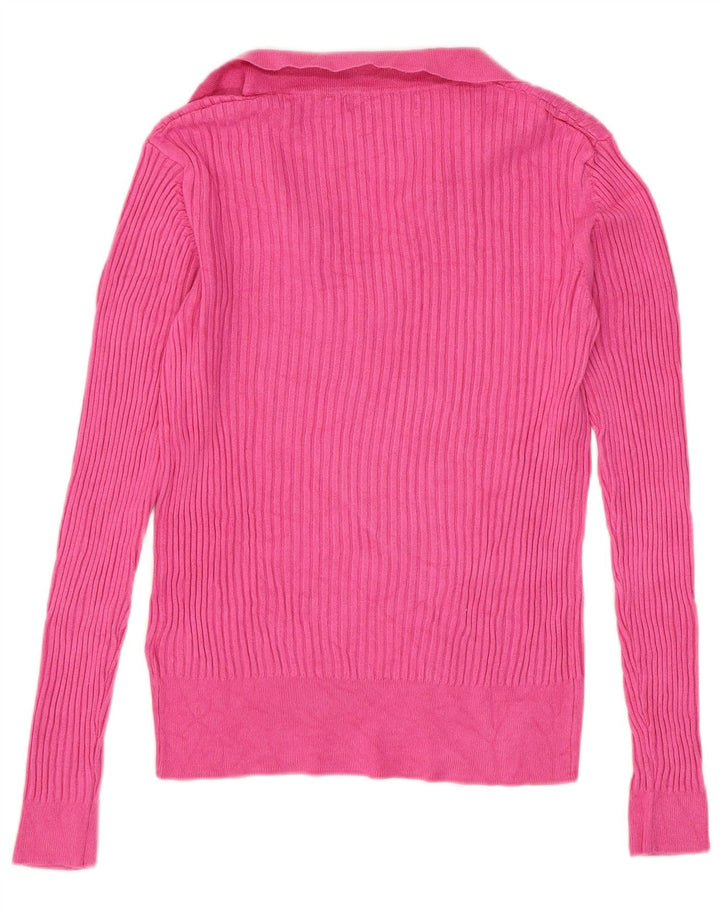 Suéter feminino Marks & Spencer com gola polo e viscose rosa pequena Reino Unido 8