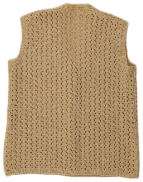 Suéter cardigã de crochê feminino vintage sem mangas Reino Unido 18 XL bege