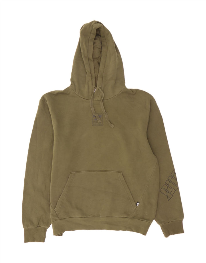 PUMA Mens Graphic Hoodie Jumper Medium Khaki Cotton Vintage Puma and Second-Hand Puma from Messina Hembry 