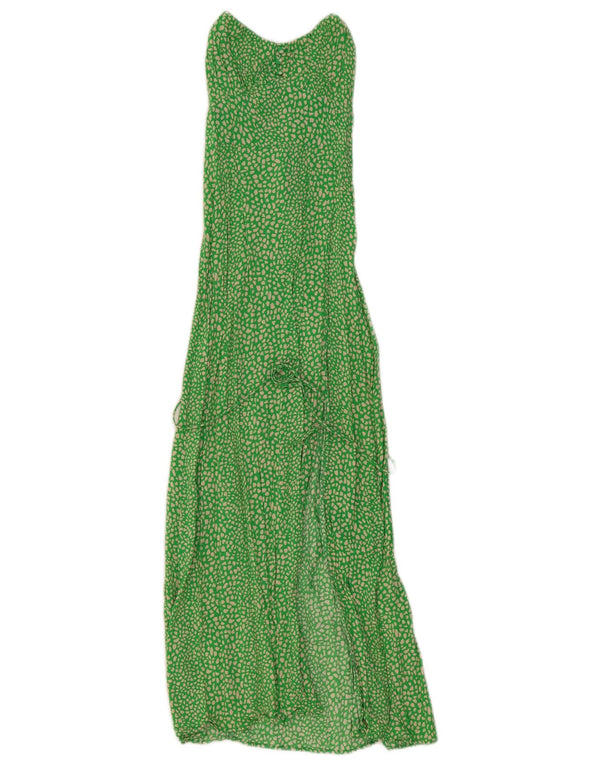Vestido maxi feminino Zara Reino Unido 4 XS verde estampa animal