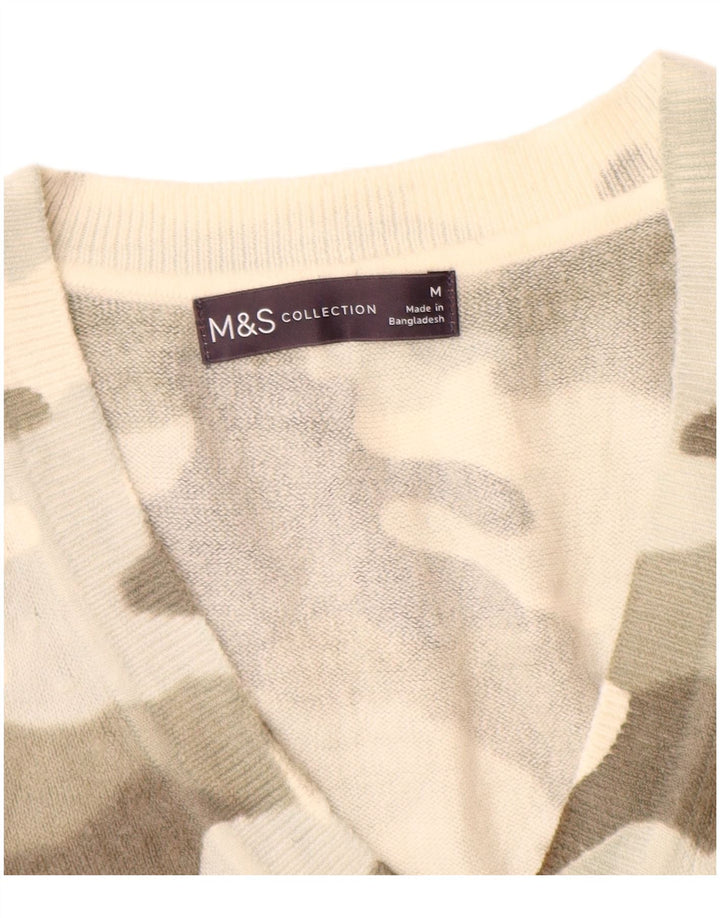 Suéter feminino Marks & Spencer com decote em V Reino Unido 14 camuflagem bege médio