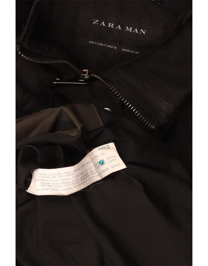 Casaco acolchoado com capuz masculino Zara UK 36 pequeno poliéster preto
