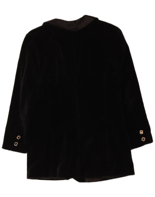 Jaqueta blazer feminina vintage de veludo com peito duplo Reino Unido 14 médio preto