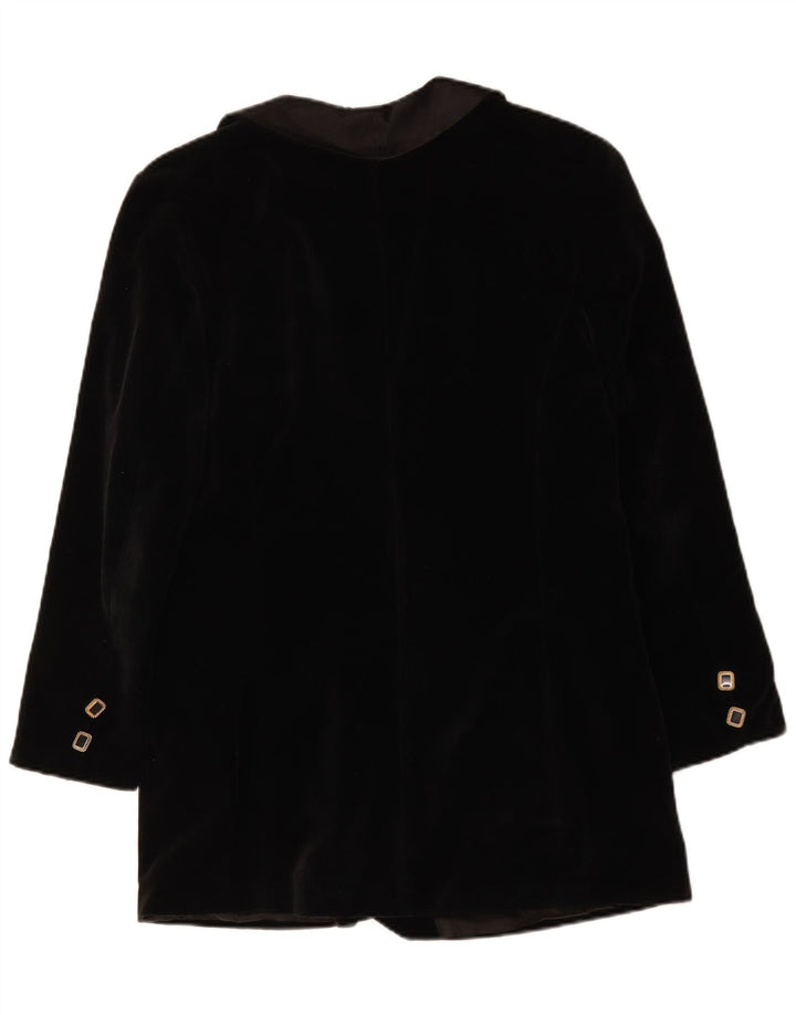 Jaqueta blazer feminina vintage de veludo com peito duplo Reino Unido 14 médio preto
