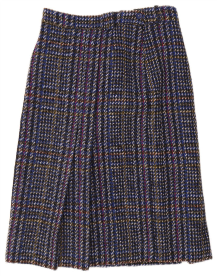 Saia feminina vintage W24 XS lã xadrez azul