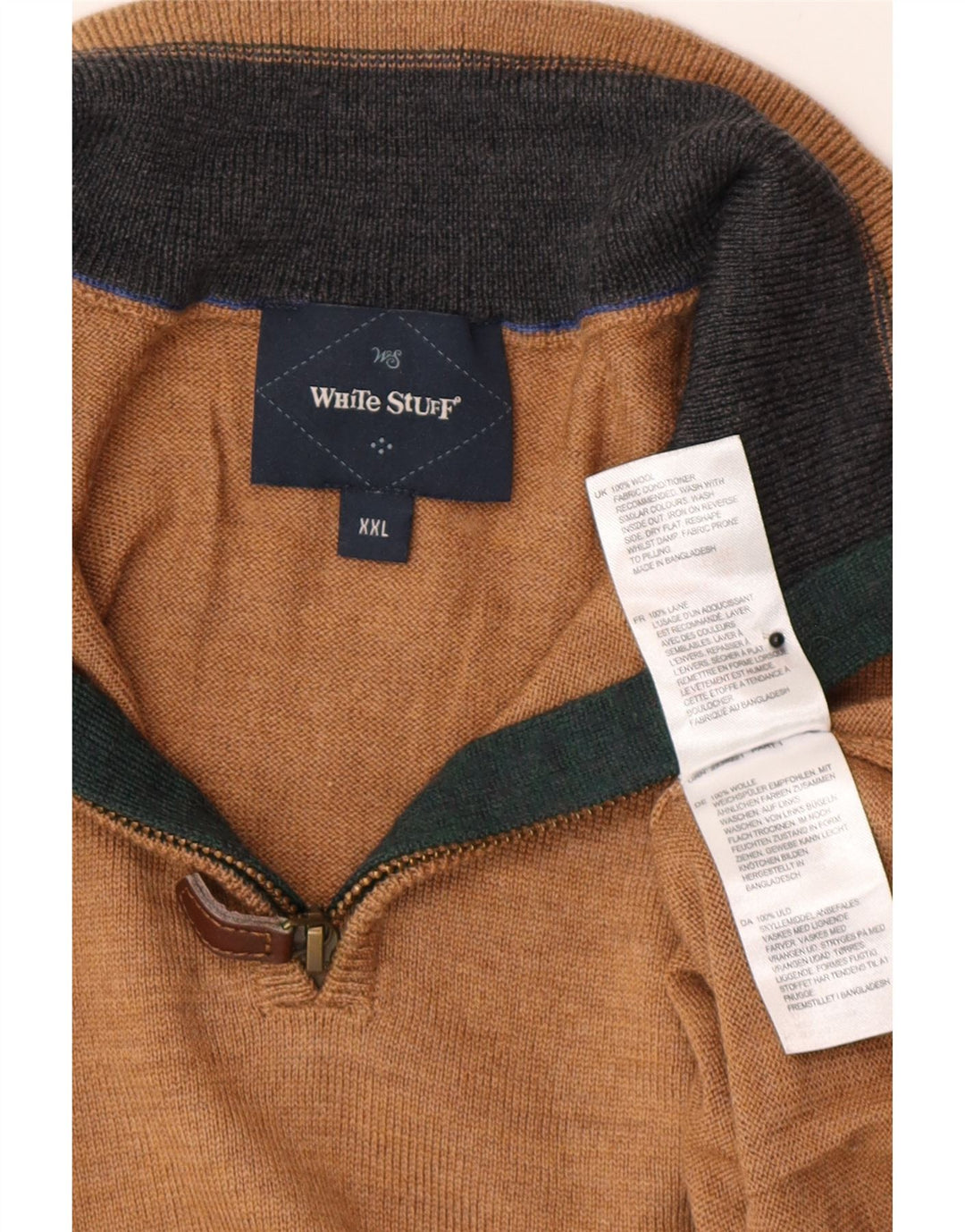Suéter masculino branco com zíper e gola 2XL lã marrom