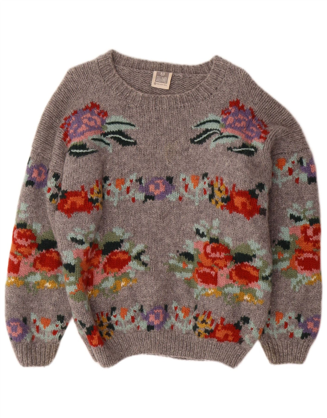 Suéter feminino STEFANEL com gola canoa Reino Unido 14 cinza médio floral