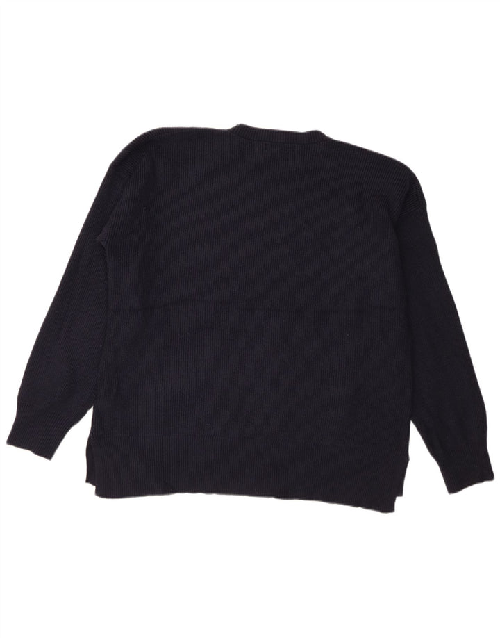 Suéter masculino Marks & Spencer com gola redonda, viscose azul marinho grande