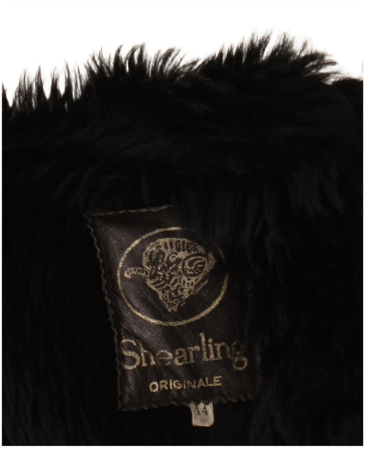 Casaco feminino vintage de shearling UK 14 médio preto