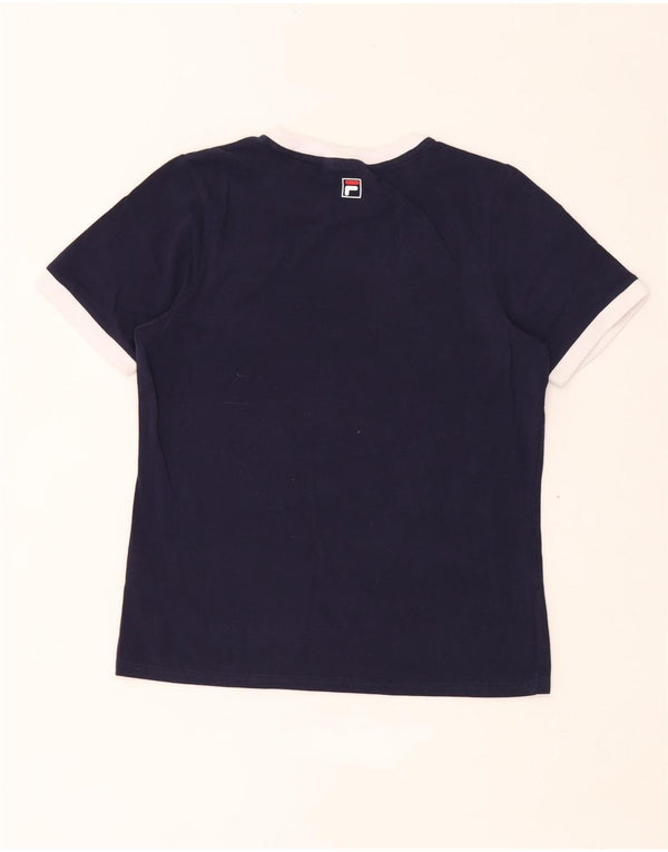 Fila Womens Graphic T-Shirt Top UK 14 Médio Algodão Azul Marinho