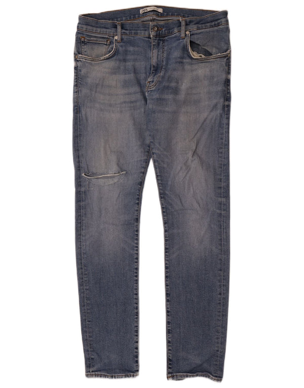 Zara Mens Jeans Slim Distressed EU 46 XL W36 L33 Azul