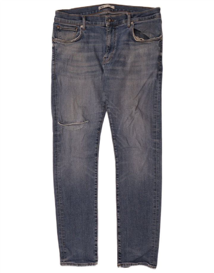 Zara Mens Jeans Slim Distressed EU 46 XL W36 L33 Azul