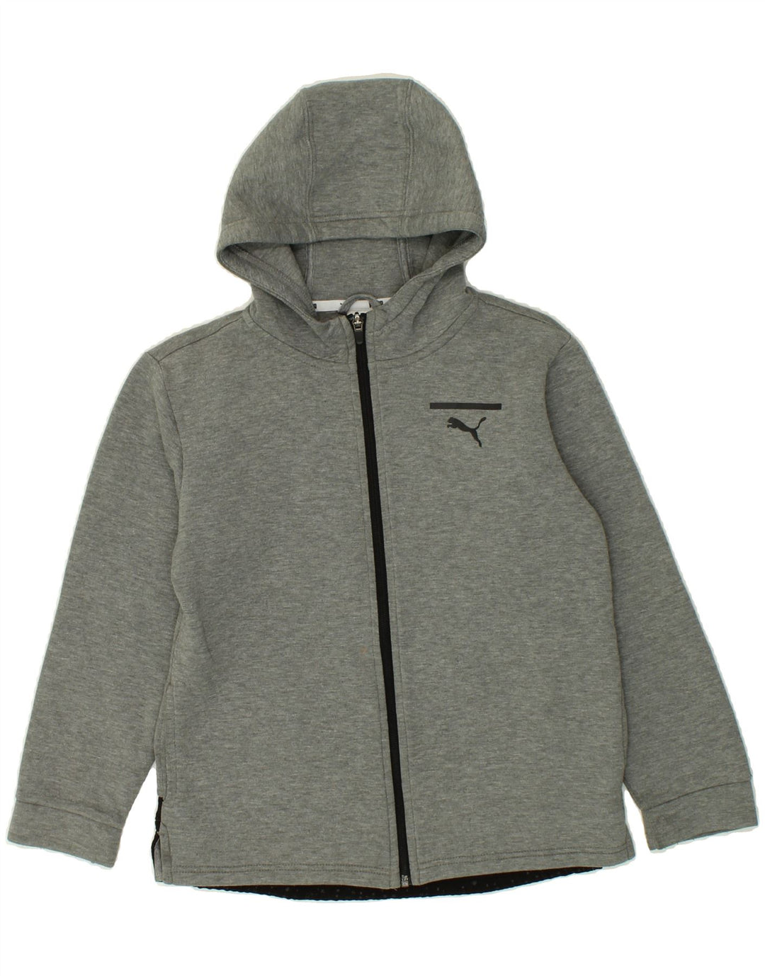 PUMA Boys Graphic Zip Hoodie Sweater 11-12 Years Grey Colourblock Cotton Vintage Puma and Second-Hand Puma from Messina Hembry 