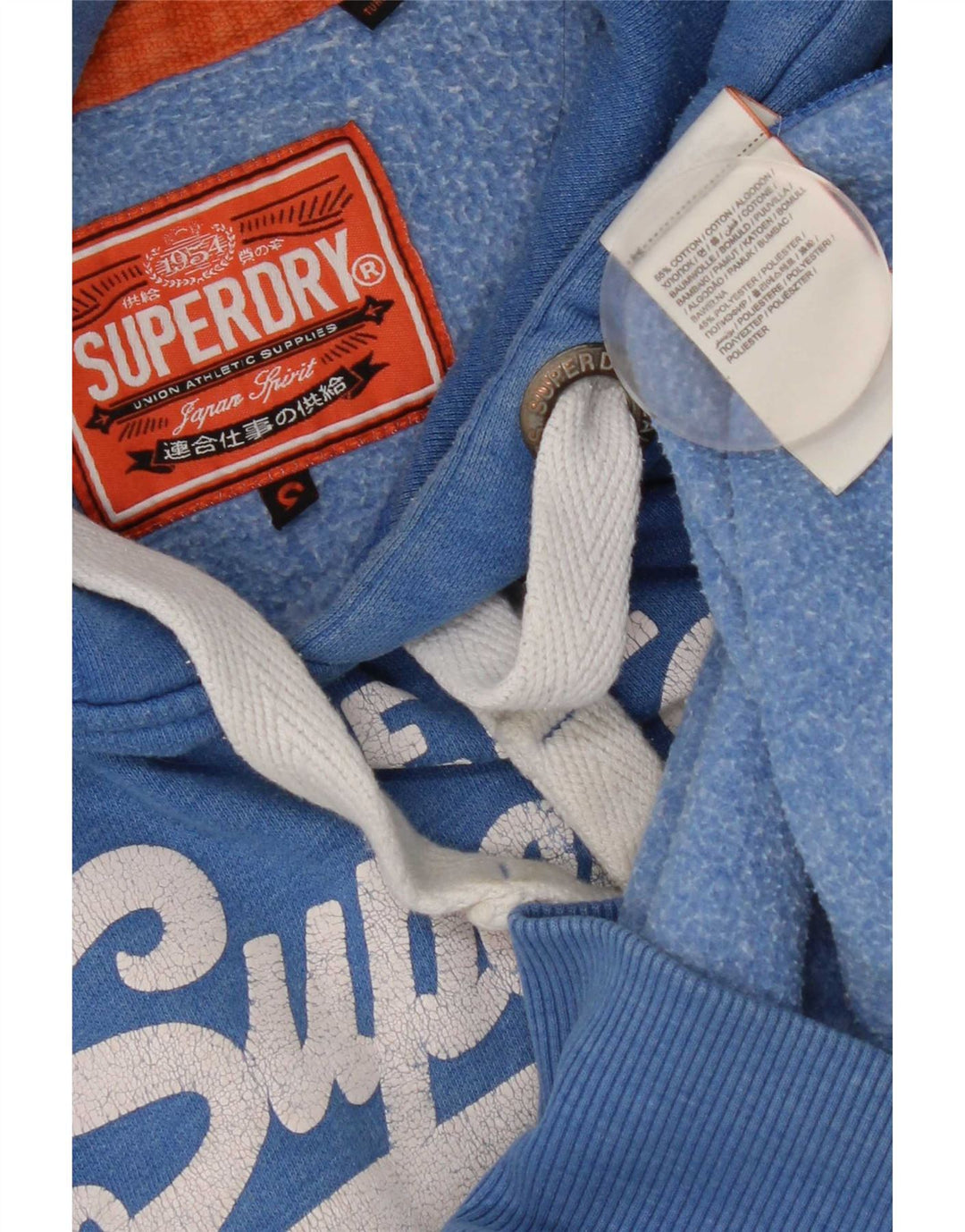Suéter Superdry masculino com capuz gráfico pequeno azul algodão