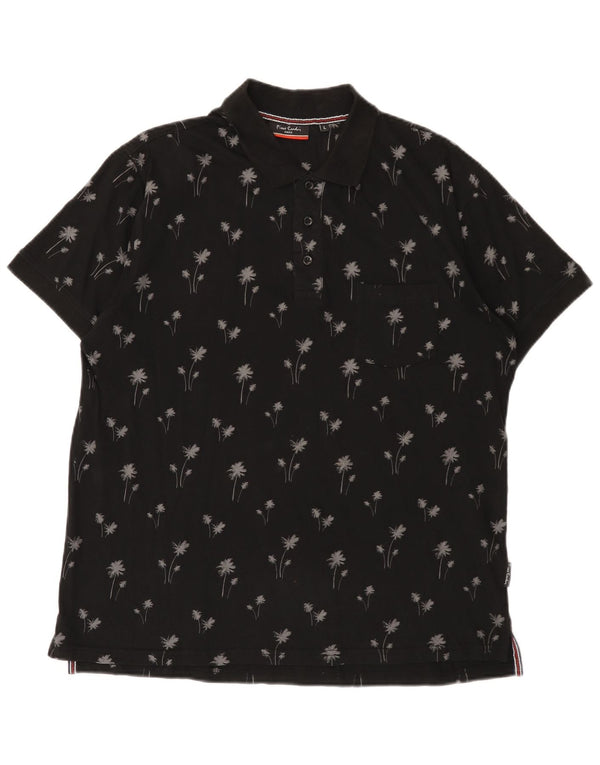 Camisa polo masculina Pierre Cardin, grande, preta, floral, algodão, havaiana