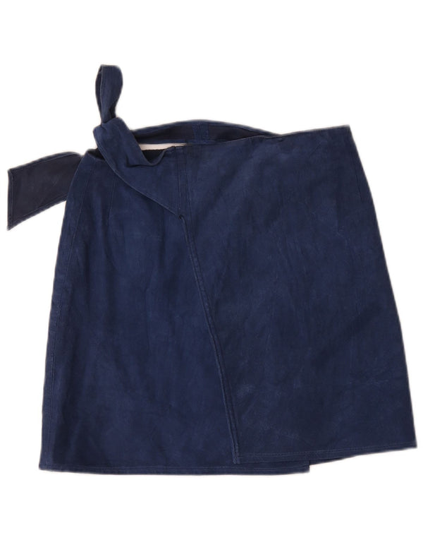 Mini saia envoltória feminina vintage de camurça W32 grande azul marinho