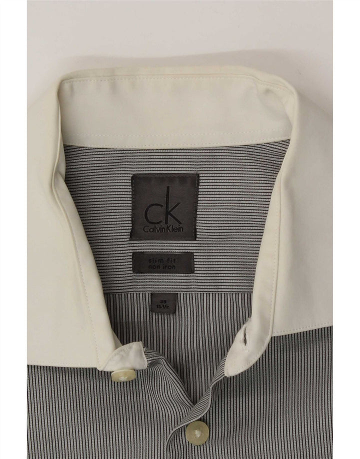 Camisa formal masculina Calvin Klein tamanho 39 15 1/2 risca de giz cinza médio