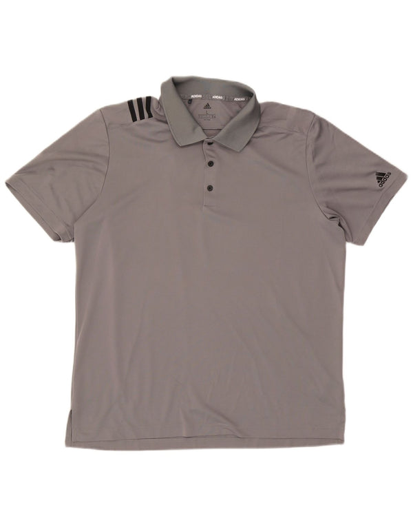 Camisa polo masculina Adidas grande poliéster cinza