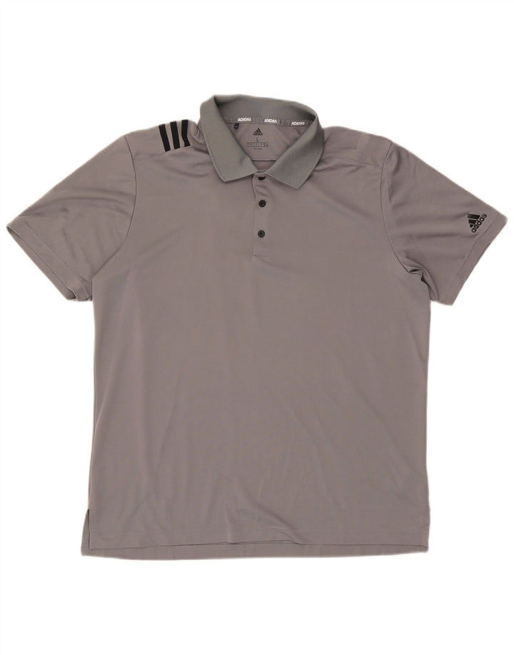 Camisa polo masculina Adidas grande poliéster cinza