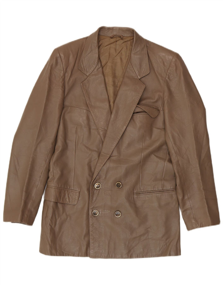 Jaqueta blazer masculina vintage de couro com peito duplo IT 48 marrom médio
