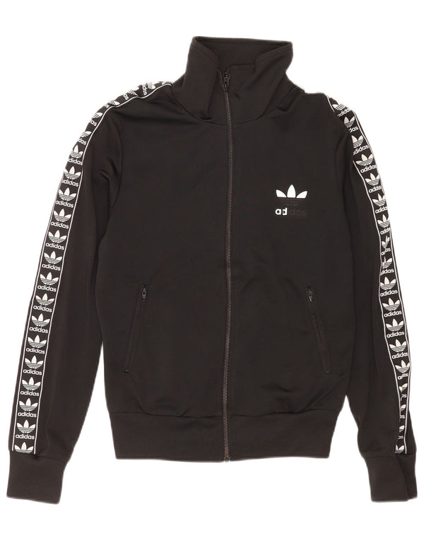 Adidas Womens Graphic Tracksuit Top Jacket UK 10 Small Black Sports