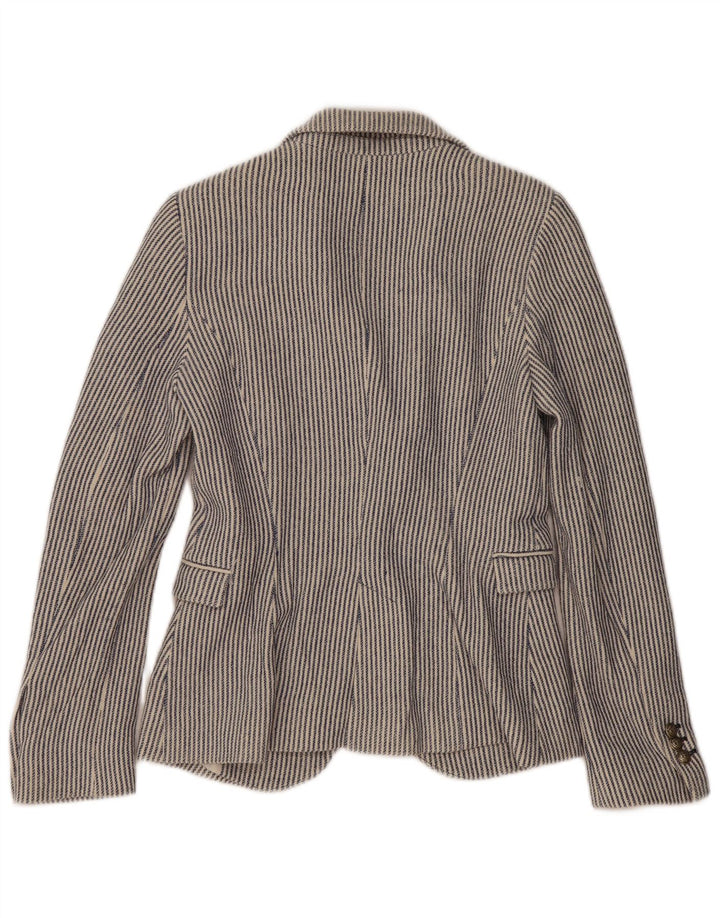 Jaqueta blazer feminina Zara com 1 botão Reino Unido 12 algodão listrado azul médio