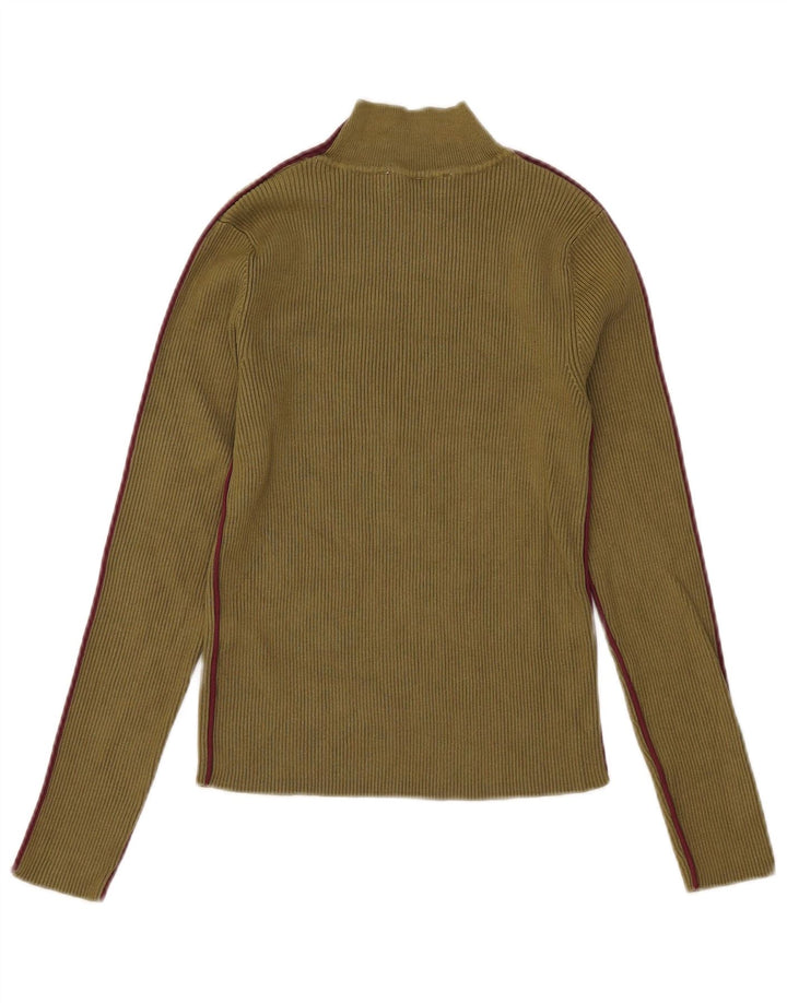 Top feminino Zara de manga comprida UK 14 grande viscose cáqui