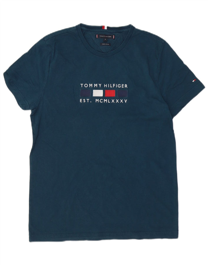 TOMMY HILFIGER Camiseta masculina gráfica Top médio algodão azul marinho